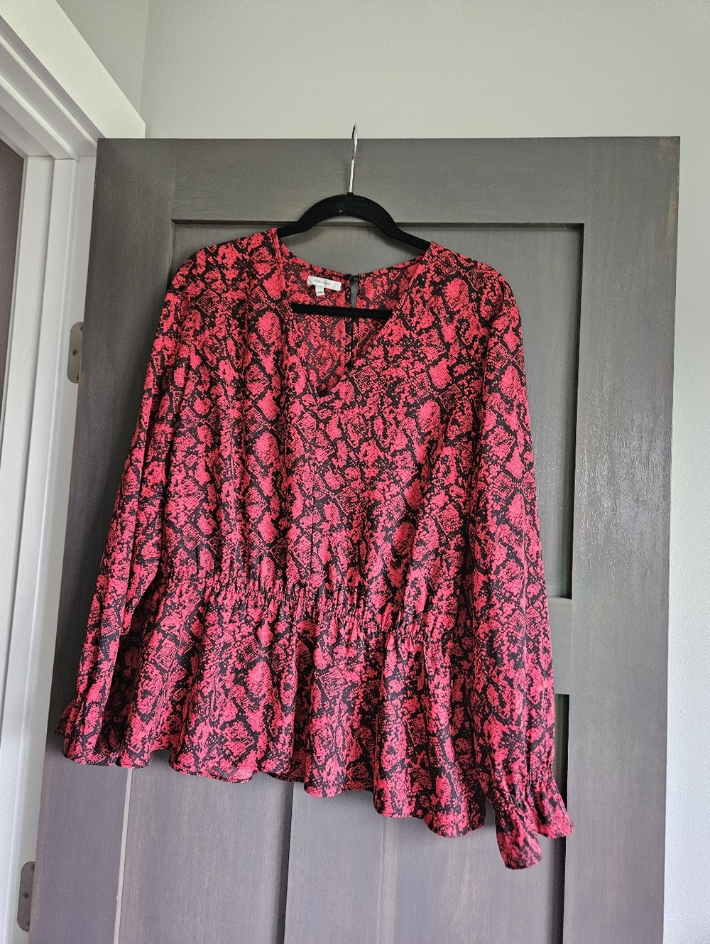 Maurices Red and Black Snake-Print Peplum Blouse